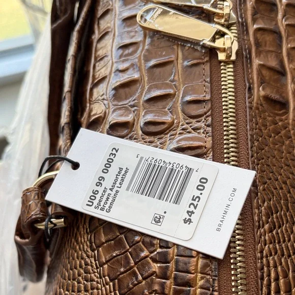 Brown Croc-Embossed Leather Weekender Bag - Picture 3 of 5